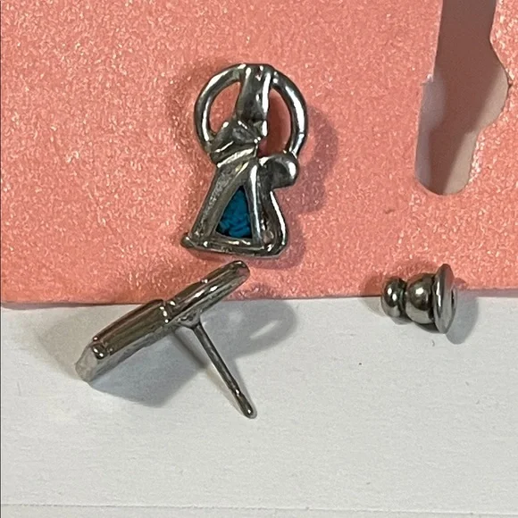 Silver-Tone Stud Earrings with Blue Stone Accent - Picture 4 of 5